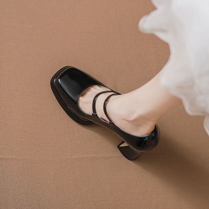 JK Academy, scarpe con tacco alto nere impermeabili con gonna e cinturino, comode Mary Jane con strass, stile francese_voghion.com