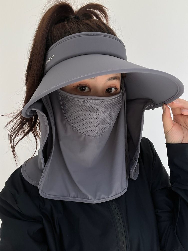 Damen-Sonnenhut mit Schild, großer Krempe, oben offen, Maske, Gesichtsbedeckung, Nackenschutz, Radfahren, Sonnenhut aus Eisseide_voghion.com