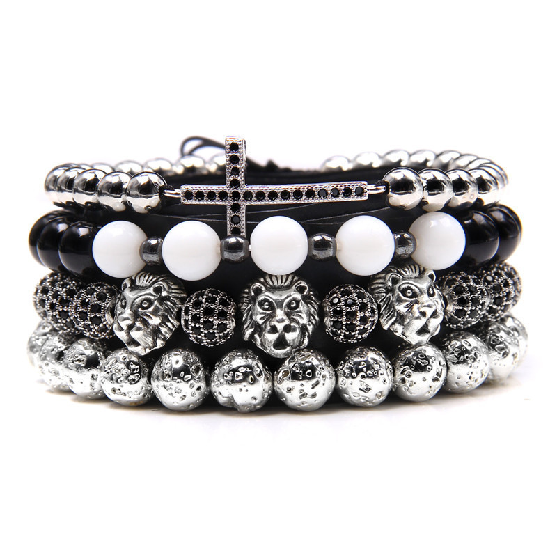 Natuursteen combinatie set ronde kralen armband micro ingelegde Boheemse kruiskralen_voghion.com