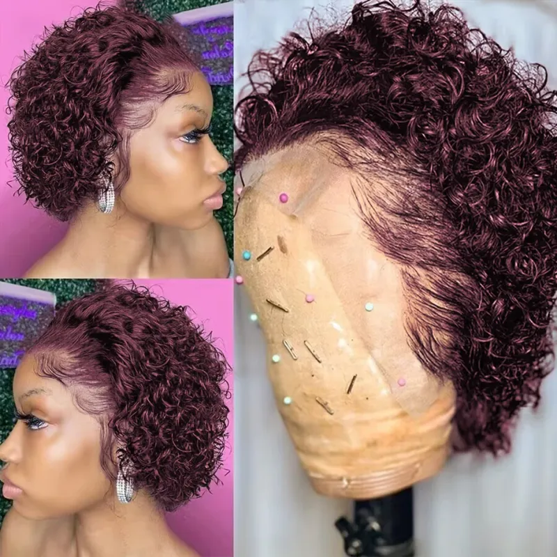 Peluca de cabello humano con corte Pixie, onda rizada de 6 pulgadas y densidad del 150 %, peluca corta con encaje frontal transparente de 13 x 1 para mujer_voghion.com