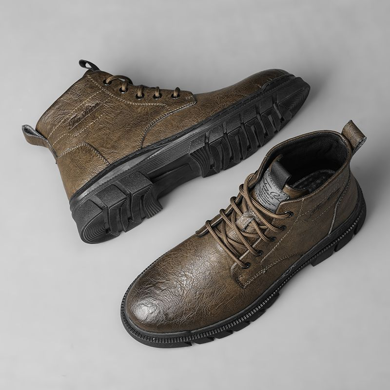 Martin high-top britiske mid-top lædersko korte sorte arbejdsstøvler til mænd_voghion.com