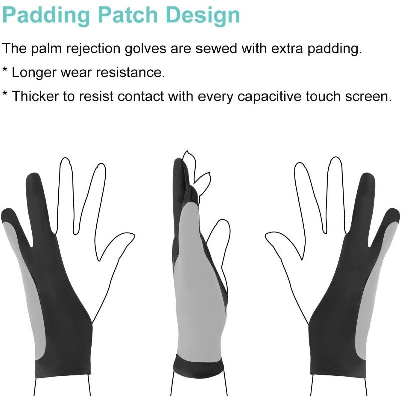 Guanto anti-touch in fibra acrilica per disegno a due dita, per pittura a mano, nero, per schermo touch digitale, ufficio, arte_voghion.com