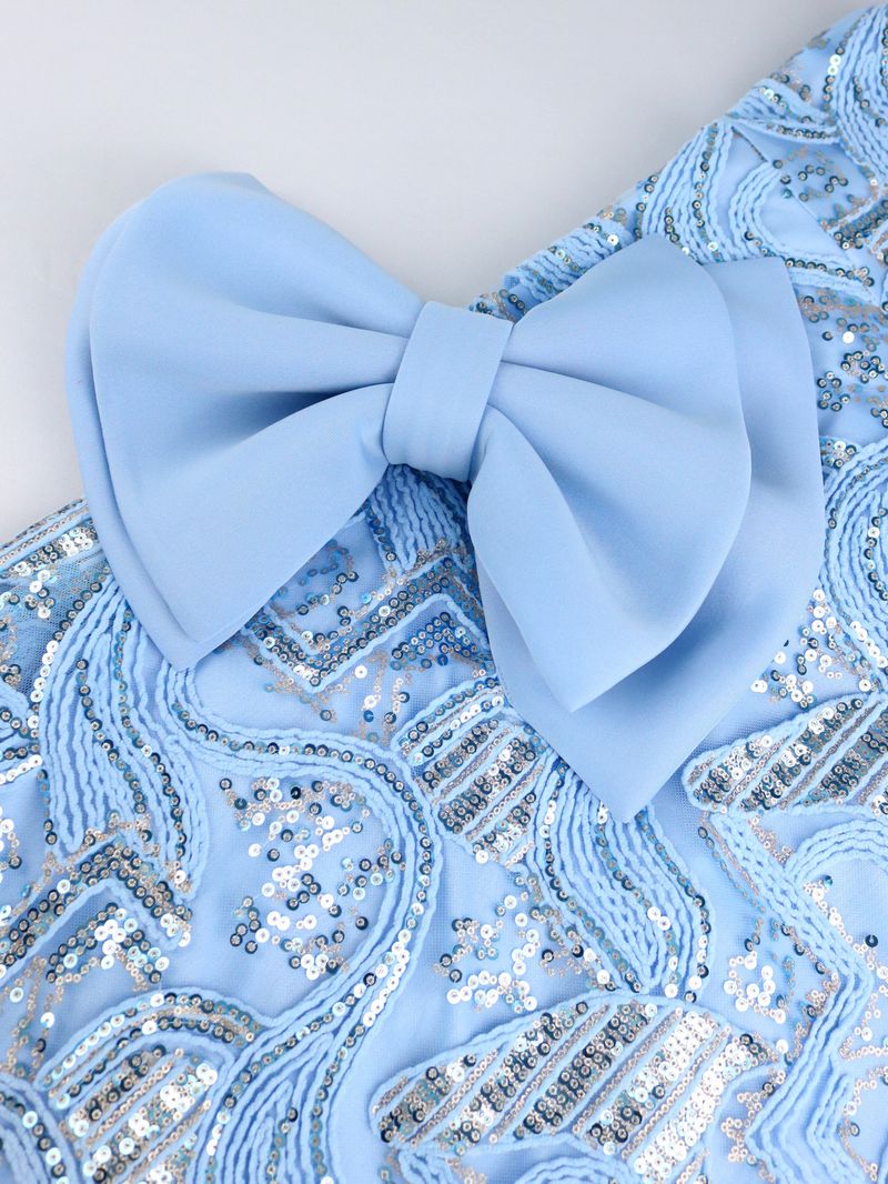 Women's sequined one-shoulder oblique collar dress sexy lady bow dress dress_voghion.com
