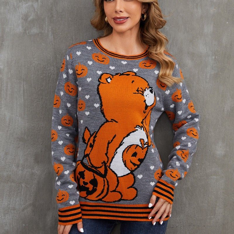 Women's sweater Halloween jacquard sweater Autumn and winter special color cartoon casual _voghion.com