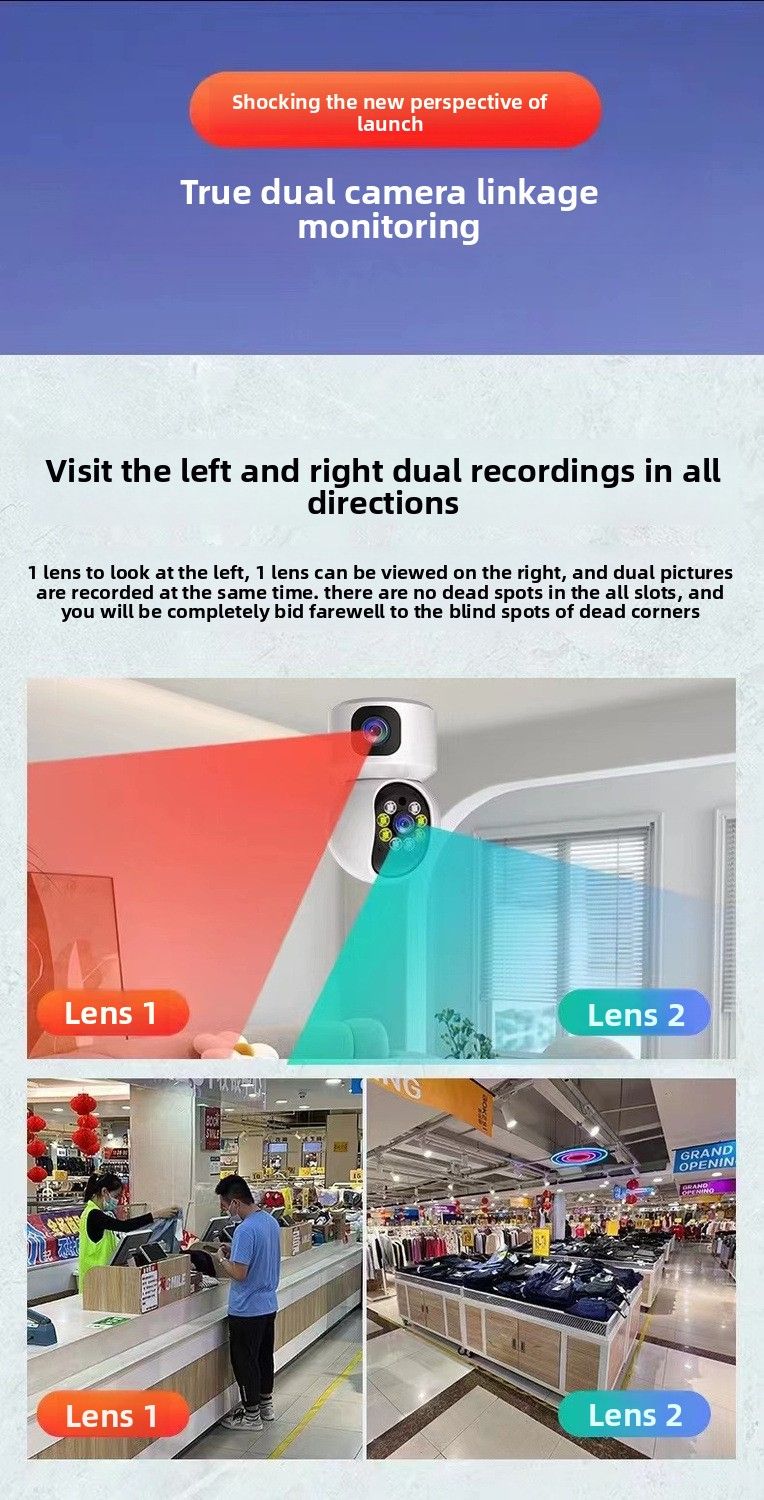 Telecamera binoculare a colori con rotazione a 360°, doppio schermo intelligente Wi-Fi senza fili_voghion.com