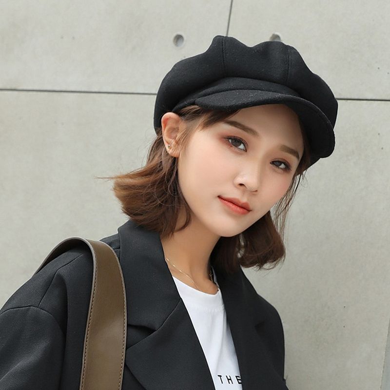New Arrivals Fashion Solid Color Woolen Newsboy Cap Octagonal 8 Panel Women Autumn Winter Thickened Warm Beret Hat For Girls Sombrero_voghion.com