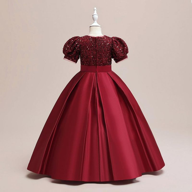 Nuovo vestito da principessa per bambine di taglia media e grande con maniche a sbuffo in glitter e gonna tutù in raso con giunture_voghion.com