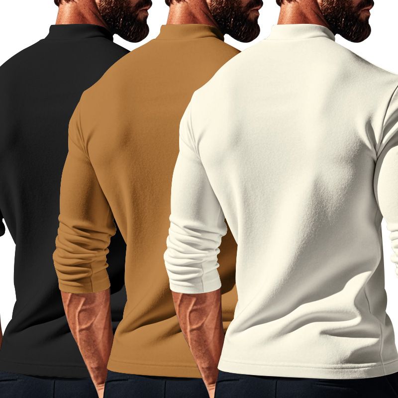 Autumn Winter Thermal Long Sleeve T-Shirt Skin-Friendly Soft Base Layer Half Turtleneck Men's Three-Piece Set_voghion.com