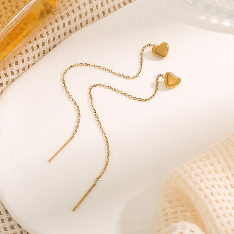 Long Peach Heart Earrings - Titanium Steel Trendy Face-Slimming Earrings_voghion.com