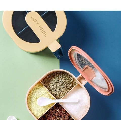 Set Four-Compartment Integrated Kitchen Supplies MSG Salt Jar Household Multi-Compartment Covered Storage Seasoning Box_voghion.com