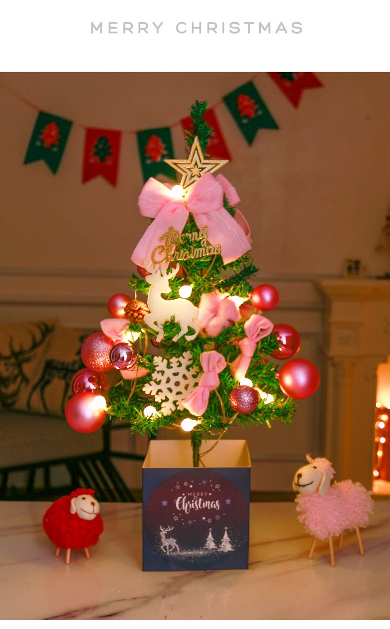 Christmas Tree With Light Desktop Ornaments DIY Material Package Mini Christmas Decorations Gift Table Christmas Stall_voghion.com