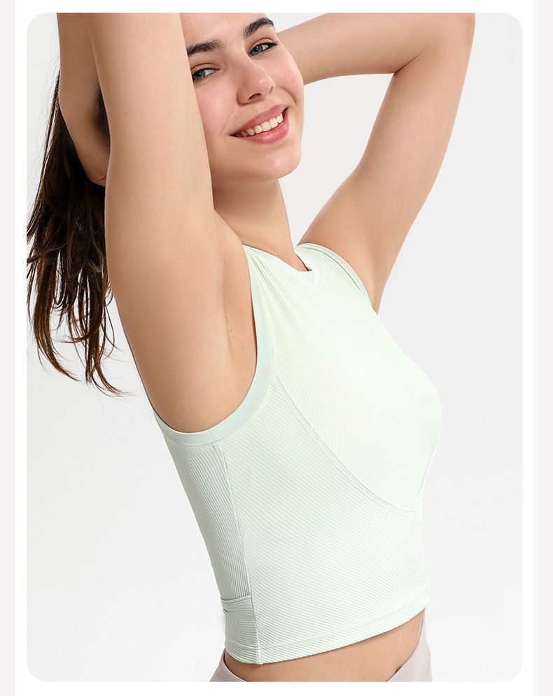 Abbigliamento da donna Spedizione senza maniche Gilet sportivo a coste per donna Corsa Fitness Elastico Attillato Abbigliamento esterno Yoga Intimo_voghion.com