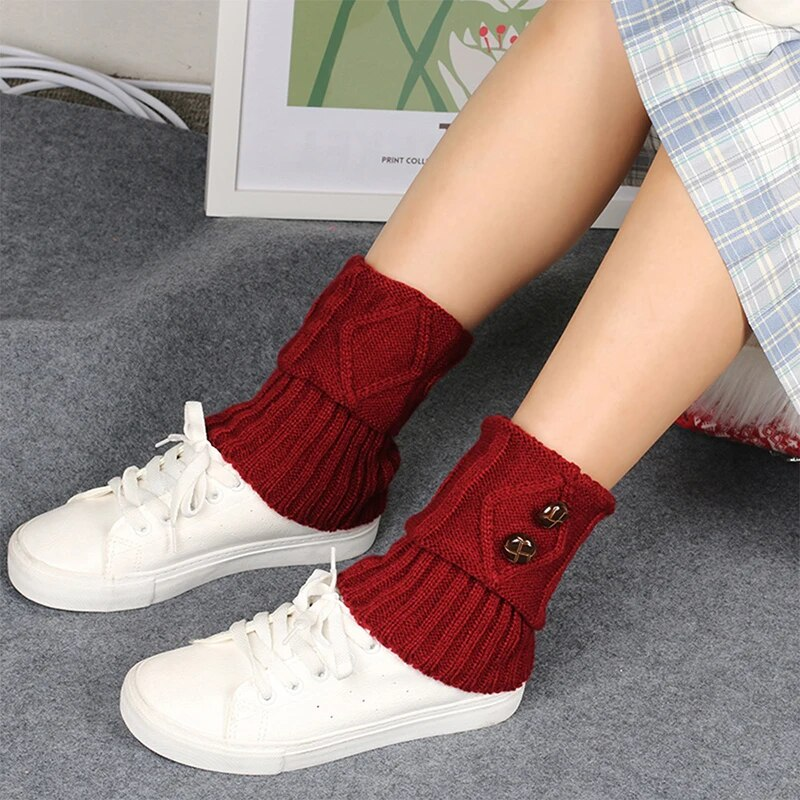 Chaussettes tricotées chaudes et solides pour femmes, 1 paire, chaussettes hautes en Crochet, manchettes de bottes, 3 boutons, chauffe-pieds en laine, à la mode, hiver_voghion.com