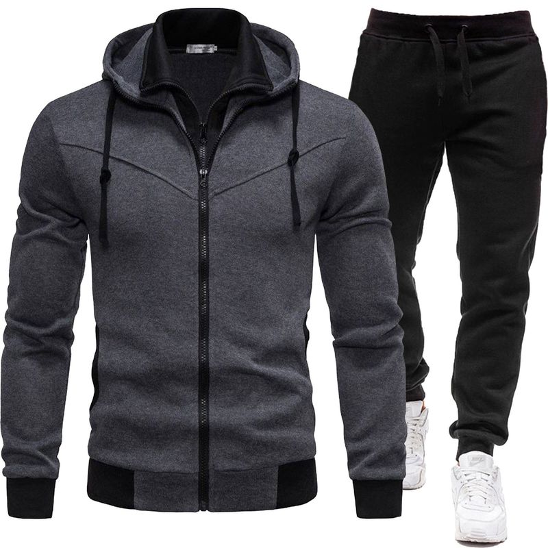 2024 new autumn and winter patchwork jacket, casual long sleeved pants, hooded sports men's set, two-piece set_voghion.com