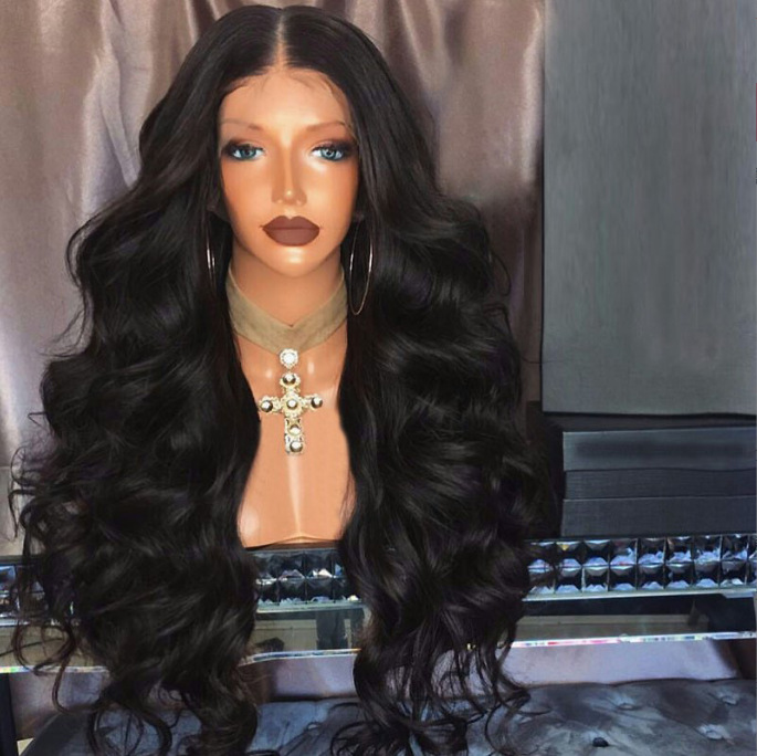 synthetic wig black high-temperature silk large wavy and fluffy without bang_voghion.com