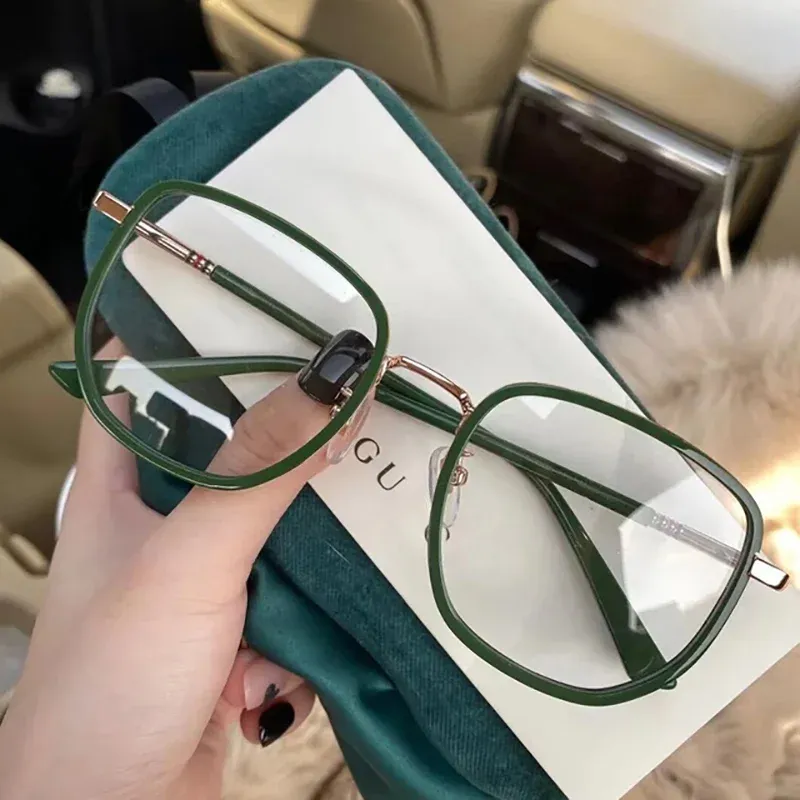 Ultraleichte Blaue Blockierbrille Für Mädchen, Retro-Stil, Grüner Rahmen, Schlichte Brille, Blaue Lichtblende, Transparente Brillenbrille Für Damen_voghion.com