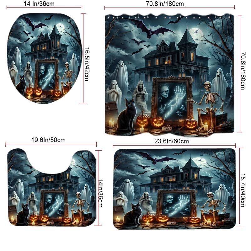 Grensoverschrijdend exclusief voor Halloween, waterdicht, geen boren nodig, polyester douchegordijn voor badkamer en toilet_voghion.com