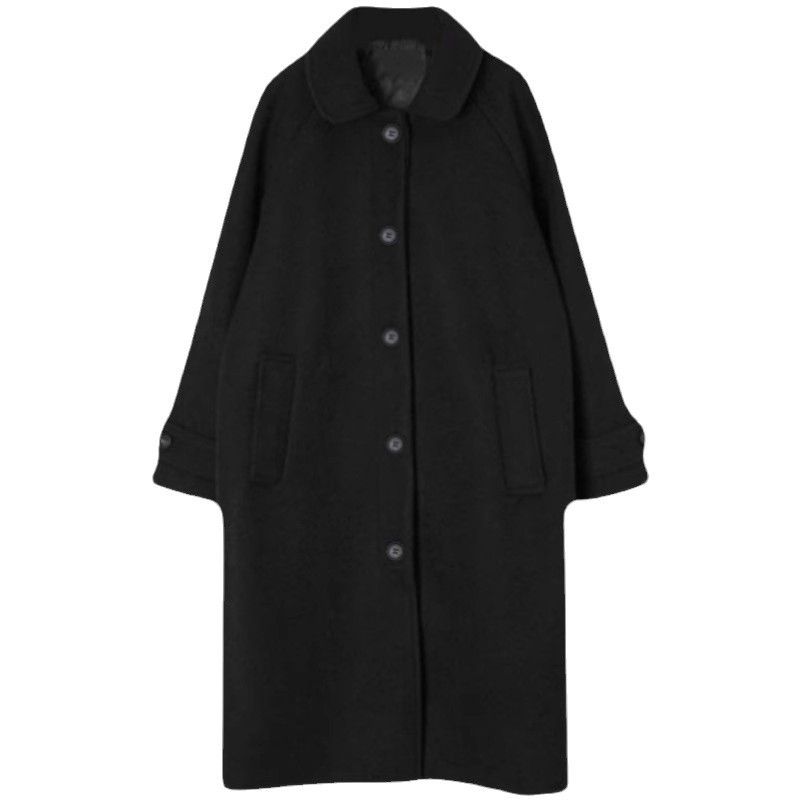 Black Women, Mid-Length, 2024 New Autumn Winter Korean Hepburn Style Wool Coat For Petite Women_voghion.com