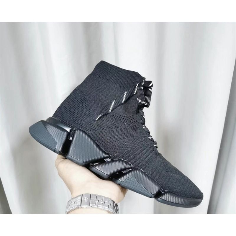 Calcetines de París con cordones y parte inferior plana para mujer, calzado tejido con letra familiar B, parte superior alta, elásticos, novedad de invierno de 2021_voghion.com