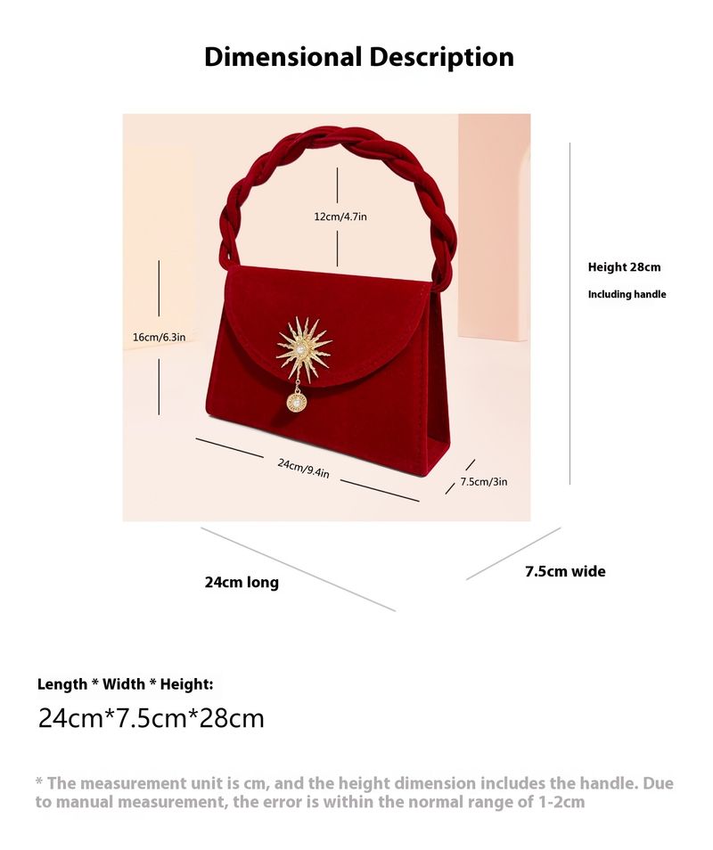 New Red Bride Velvet Twisting Fried Dough Twists Hand held Square High level Wedding Gift Bag Dress_voghion.com
