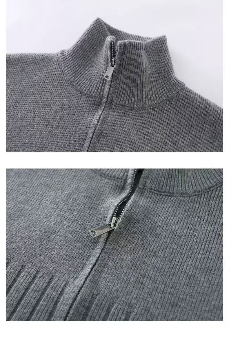 Men's Knit Cardigan Sweater With Stand Collar & Zipper - Solid & Striped Casual Pullover For Autumn & Winter_voghion.com