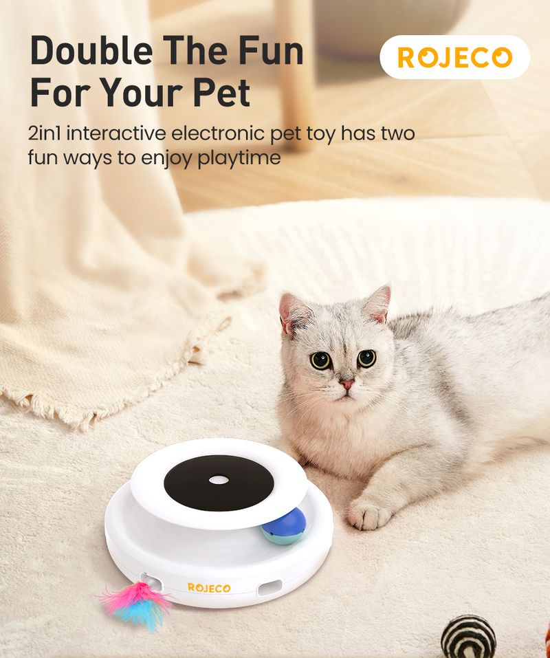 ROJECO 2-in-1-Smart-Katzenspielzeug, automatisches Federball-Spielzeugset für Katzen und Hunde, 5 Modi, elektronisches interaktives Haustierspielzeug-Zubehör_voghion.com