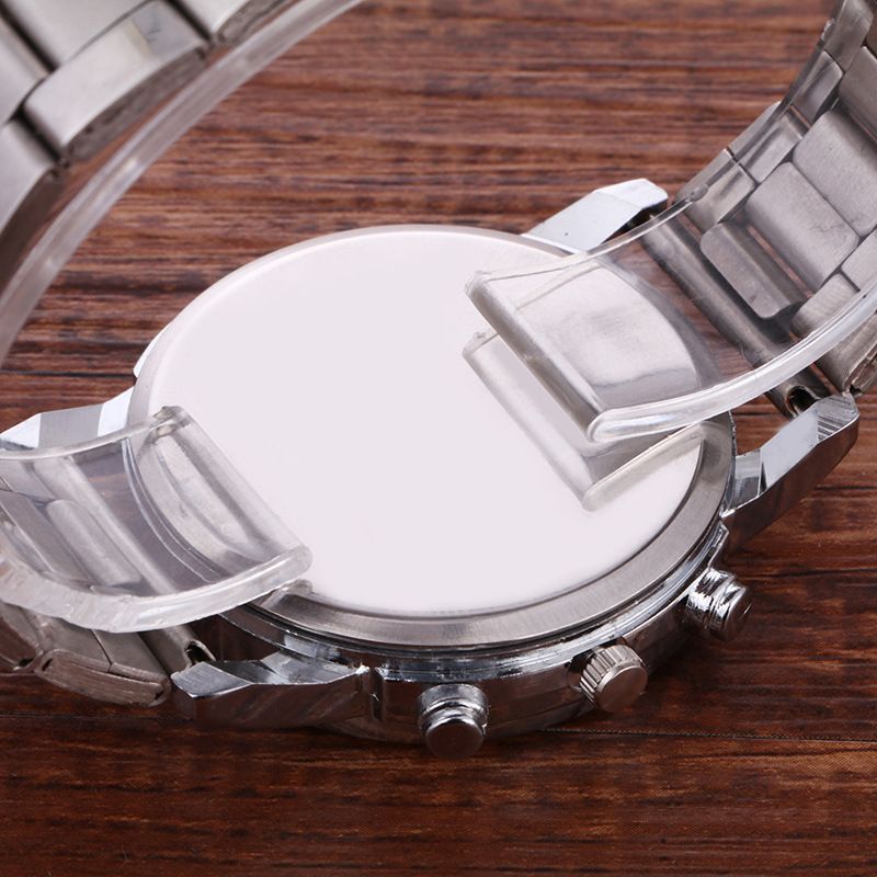 Bunte blaue Lichtglas drei Augen Stahlband Quarz Geschenk Herrenuhr_voghion.com
