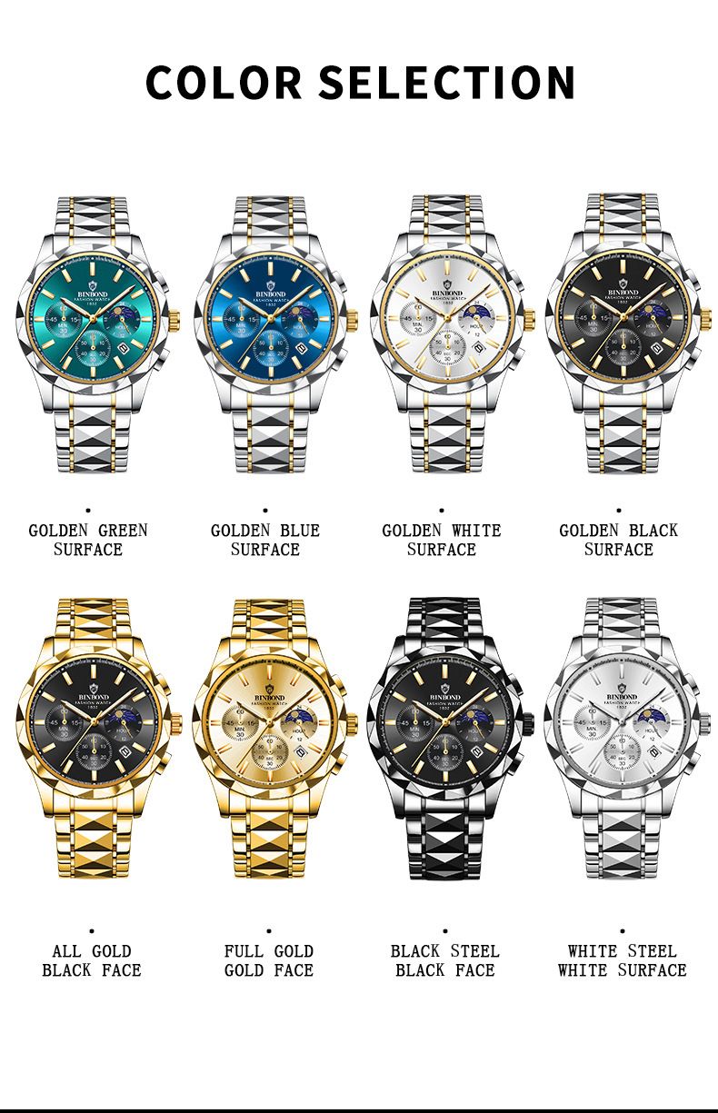 Men's Luxury Stainless Steel Quartz Watch With Butterfly Clasp, Multi-Function Calendar, Waterproof & Night Light, Elegant Business Wristwatch Quartz_voghion.com