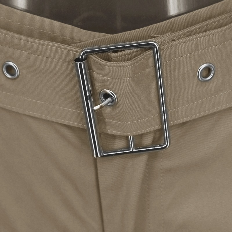 Zweiteiliges Damen-Set mit Leinenstruktur, Gürtel, hüftbedeckender schmaler Hose und einfarbiger Neun-Punkt-Hose_voghion.com