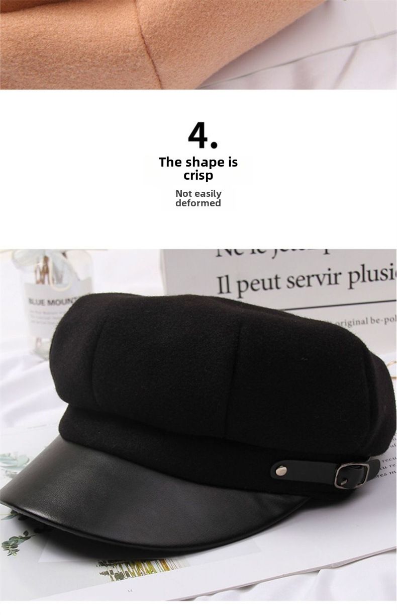 Chapéu octogonal crianças outono e inverno boina língua de pato retro lã rosto pequeno pintor coreano moda britânica all-match_voghion.com