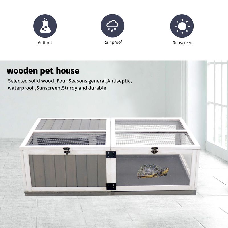 Tortoise Habitat Wooden Tortoise House Tray Indoor Turtle Enclosure for Small Animals Outdoor Wooden Reptile Cage_voghion.com