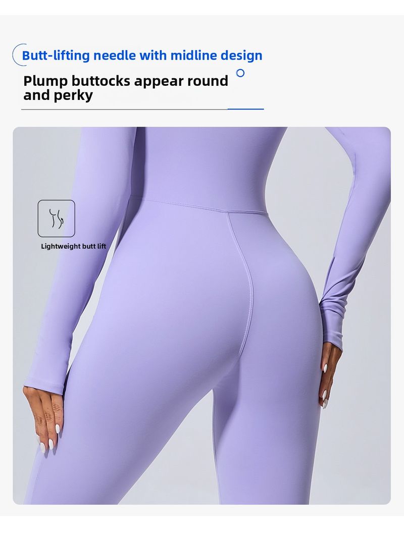 Abbigliamento sportivo attillato in stile europeo e americano senza protezioni per il petto con fori per le dita, abbigliamento fitness con mezza cerniera per yoga_voghion.com