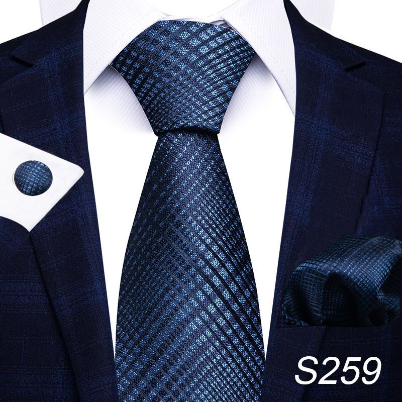 Corbata de seda de poliéster de alta calidad unisex para hombre, corbata formal de color sólido, bolsillo, toalla, gemelos, juego de jacquard_voghion.com