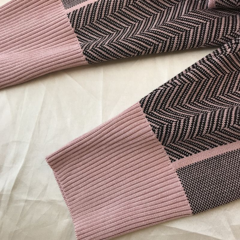 Dammemodesch Stand-up Kraang Reißverschluss Stricktop Hosen zwee Sets_voghion.com