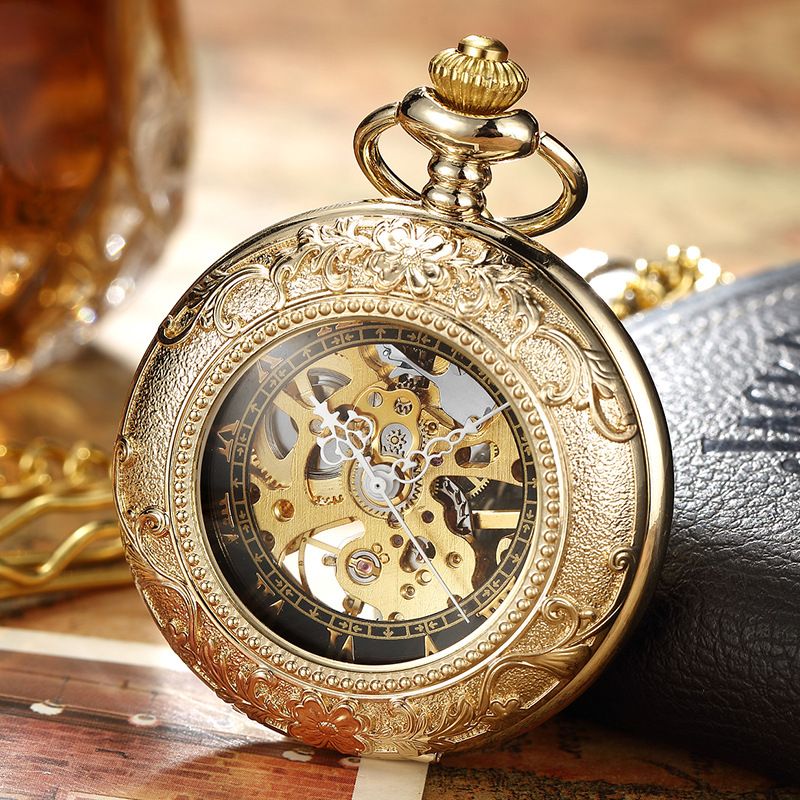 Nieuw blauw mechanisch zakhorloge met vergrootglas, skeletketting met klepje, unisex horloge_voghion.com