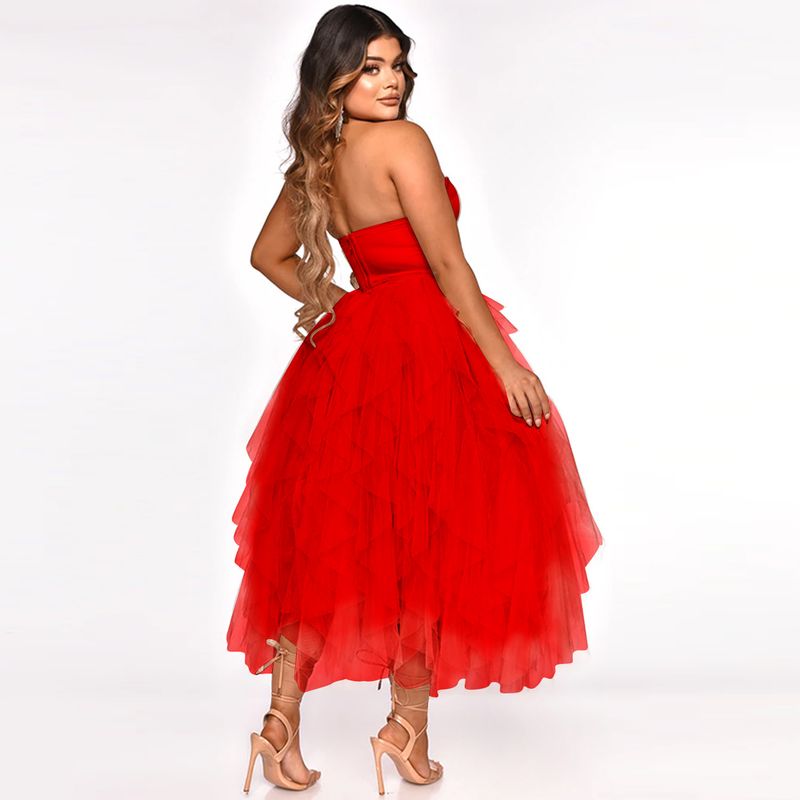 Îmbrăcăminte pentru femei, culoare solidă, fierbinte, cu diamant, tub, top, pufos, plasă, rochie, îmbrăcăminte pentru femei_voghion.com
