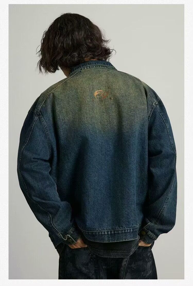 Giacca casual da uomo in denim con cerniera, ampia tasca e colletto rovesciato, tinta unita, primavera e autunno 2025_voghion.com