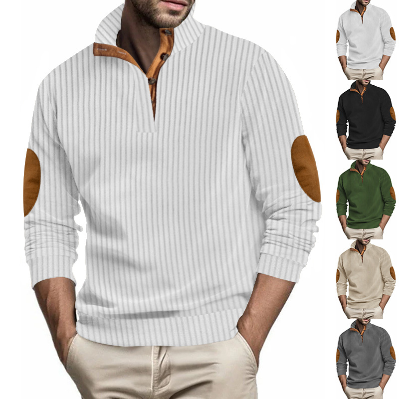 Polo décontracté à rayures verticales et col montant pour homme, nouveau style printemps-automne 2024_voghion.com