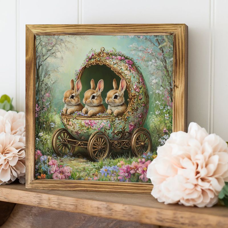 Vintage 20x20 cm kaninvogn i tre - Rustikk gårdshusdekor til stue/entré | Ingen strøm | Perfekt påskegave_voghion.com