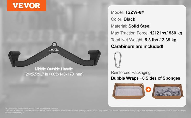 VEVOR LAT Pulldown Bar Tricep Handle Attachment V-bar Cable Machine For Home Gym_voghion.com