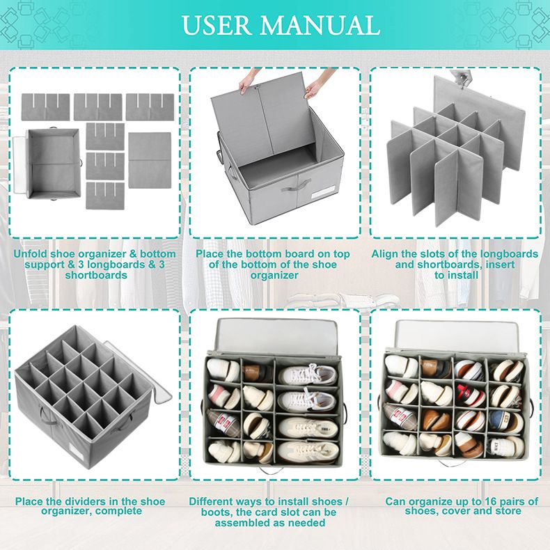 Fabric Shoe Storage Box - Foldable & Stackable Shoe Organizer With Dividers (Grey, 6-Pack)_voghion.com
