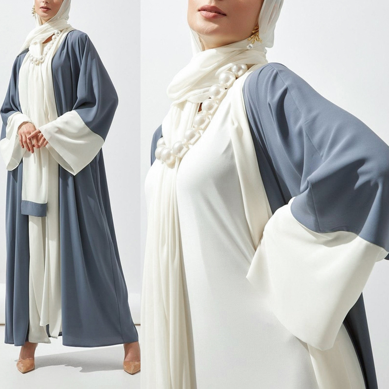 Cárdigan musulmán de longitud media para mujer, ropa abaya de Dubái, protección solar, empalme, bata de Oriente Medio_voghion.com