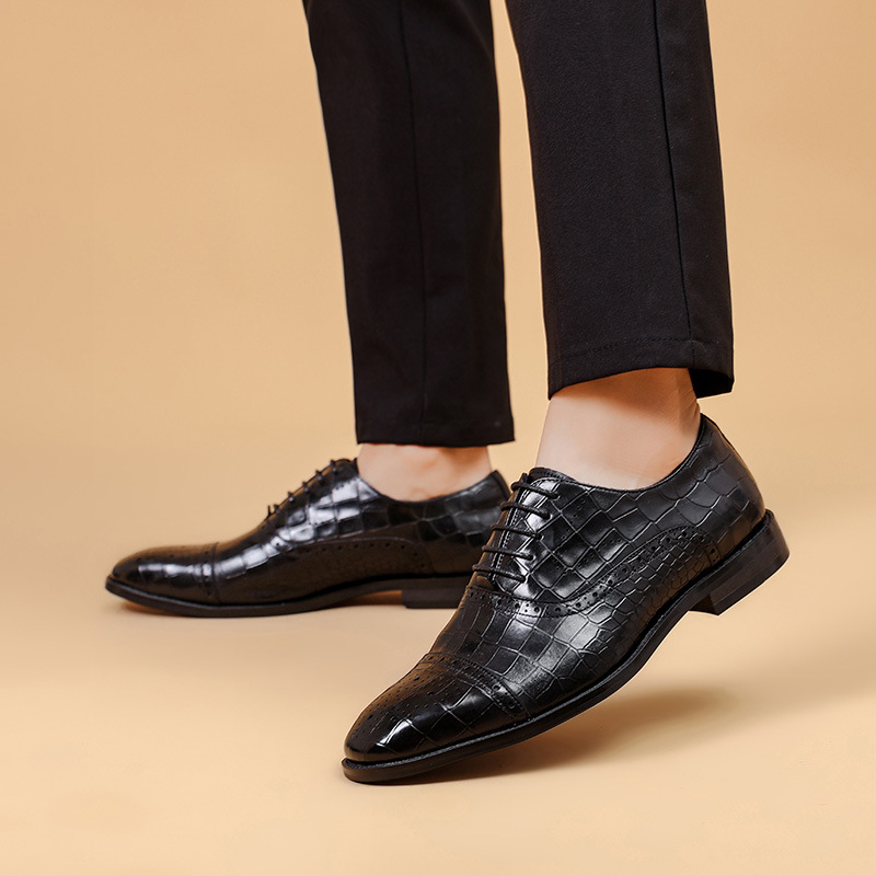 Sapatos masculinos formais oxford, sapatos clássicos de negócios formais com cadarço para homens, sapatos de casamento confortáveis_voghion.com