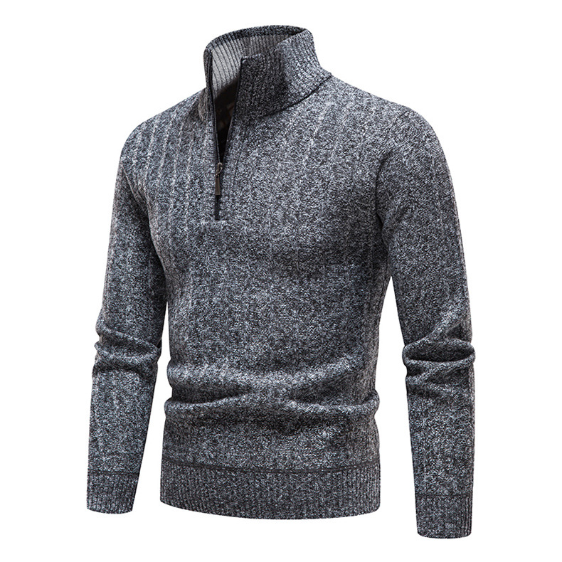 Herbst/Winter Herren-Pullover mit Stehkragen, Business-Streifen und Fleece-Pullover für Herren_voghion.com