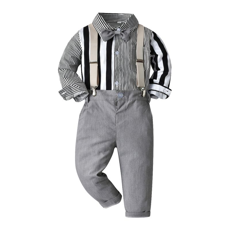 Herbst Und Winter Jungen Langarm-shirt Set Mode Muster Passenden Gestreiften Hemd Mit Hosenträger Hosen Set_voghion.com