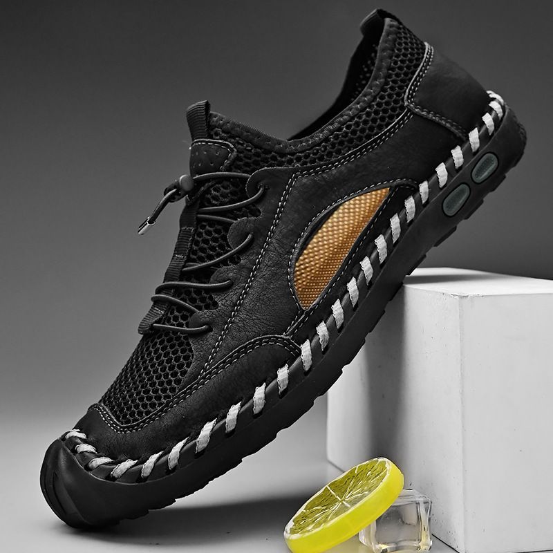 Unschlagbare Qualität American Tennis Herren Echtleder Sommer Atmungsaktiv Hohl Outdoor Freizeit Sport Wandern und Fluss Tracing Schuhe_voghion.com
