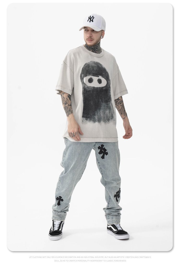 MERCURY FG Men's Wear | 2024 Spring/Summer New Product Trendy Brand Fun Funny Graffiti Cartoon Portrait Printed Short sleeved_voghion.com