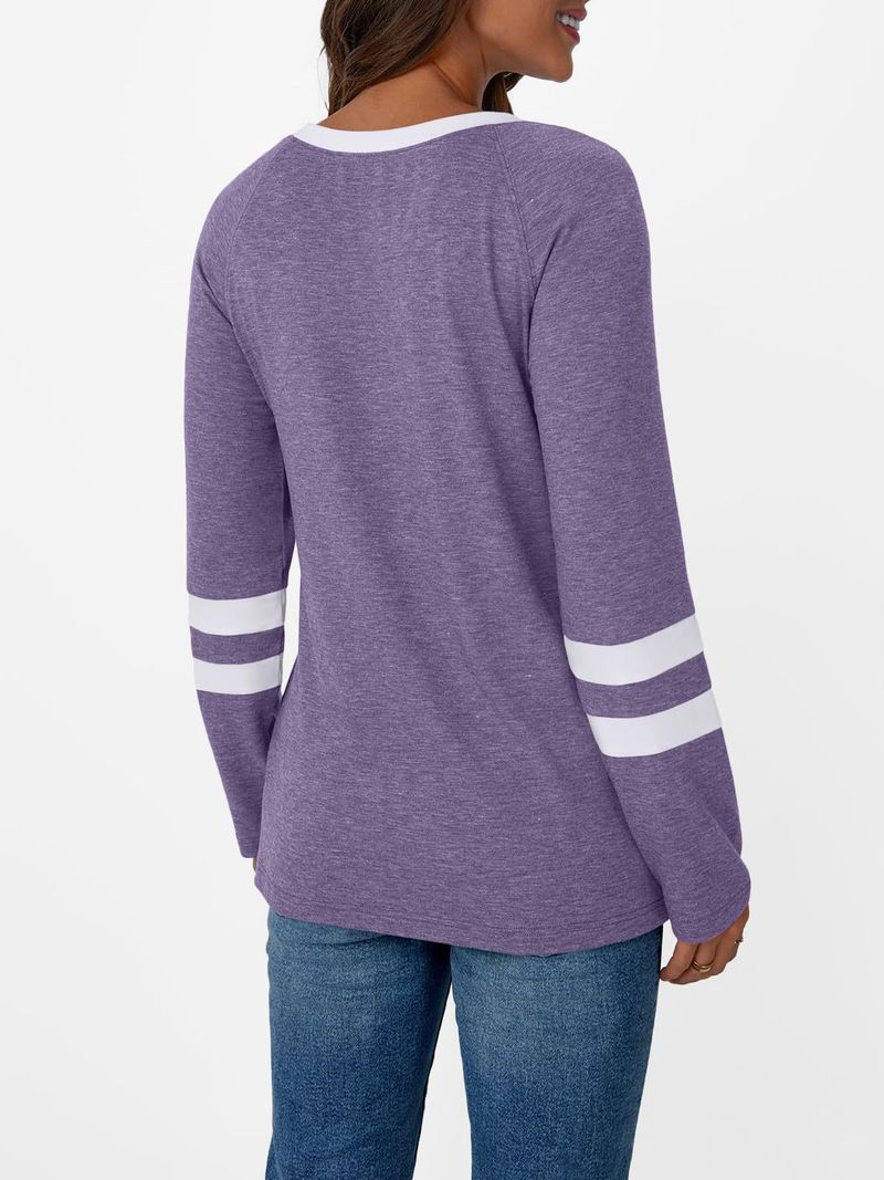 2025 Basic Shirt Color-Block Long Sleeve T-Shirt Loose Round Neck Top Women's Autumn Fashion_voghion.com