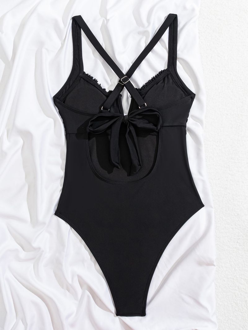 Dameskleding Effen kleur Kant Geplooid Sexy Slanke Eendelige Zeebikini Badpak_voghion.com
