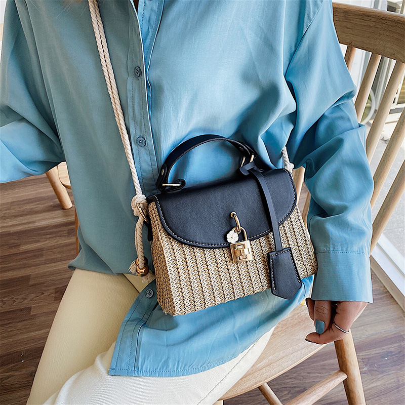 New Women's Bag Korean Fashion Lock Straw Bag Casual Handheld Small Square Bag Woman_voghion.com